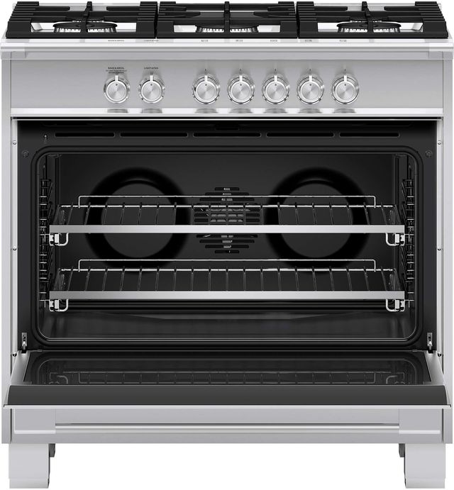 Fisher & Paykel 36" Brushed Stainless Steel with Black Glass Pro Style Natural Gas Range-1