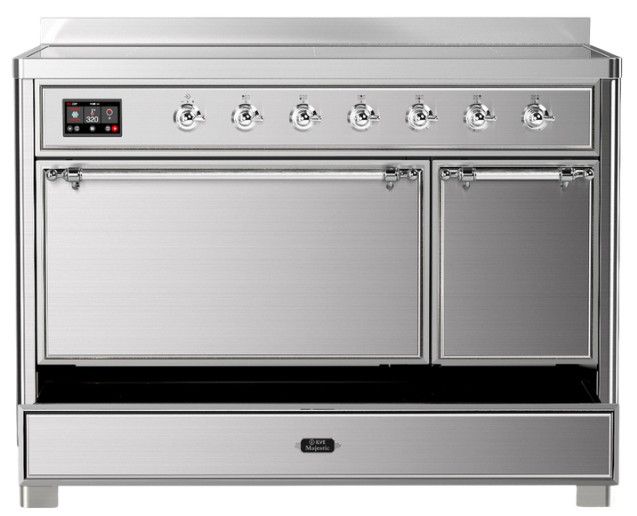 Ilve® Majestic III 48" Stainless Steel Pro Style Induction Range with Solid Door and Chrome Trim-2