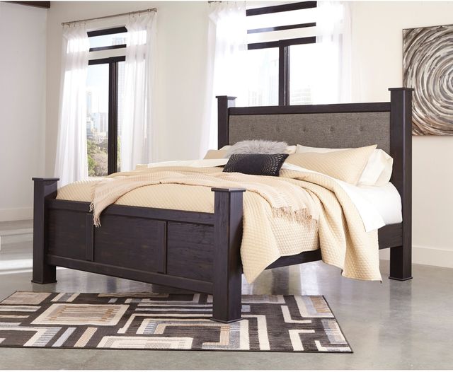 Signature Design by Ashley® Reylow Dark Brown Queen Upholstered Poster Bed-2