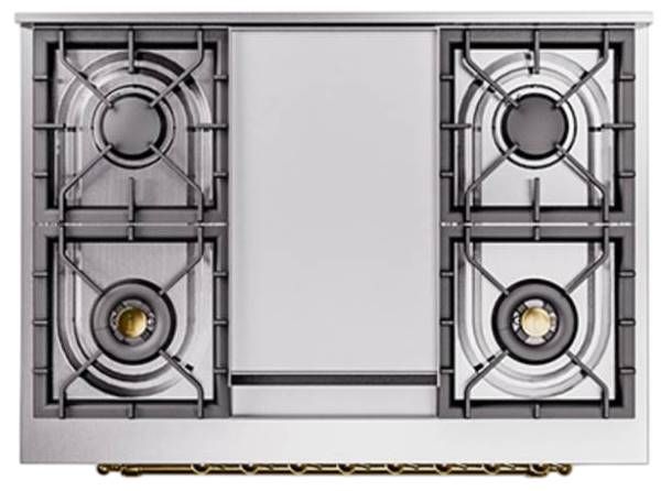 Ilve® Nostalgie II Noblesse 36'' Custom RAL Color Pro Style Dual Fuel Range with Brass Trim-2
