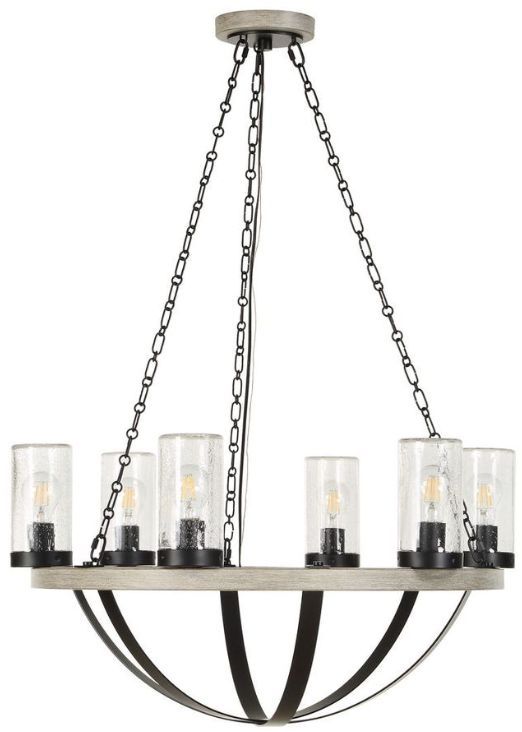 Uttermost® Edgecomb Faux Beechwood/Matte Black 6-Light Indoor-Outdoor Chandelier-4