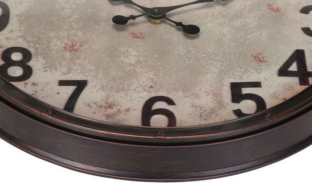 Monarch Specialties Inc. Antique Brown 20" Round Wall Clock with Standard Numbers on Distressed Brow-1