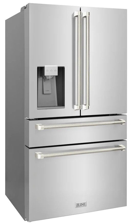ZLINE Autograph Edition 36" 21.6 Cu. Ft. Stainless Steel Counter-Depth French Door Refrigerator with Water and Ice Maker in Fingerprint-Resistant and Polished Nickel Helix Handles-2