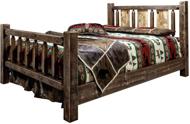 Montana Woodworks® Homestead Stain and Clear Lacquer Full Bed with Laser Engraved Wolf Design-3