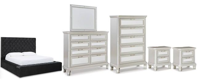 Signature Design by Ashley® Lindenfield 6-Piece Silver King Upholstered Storage Bed Set-0