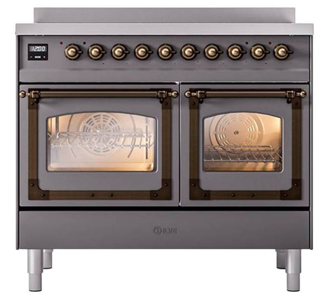 Ilve® Nostalgie II Noblesse 40'' Graphite Matte Pro Style Induction Range with Burnished Trim-1