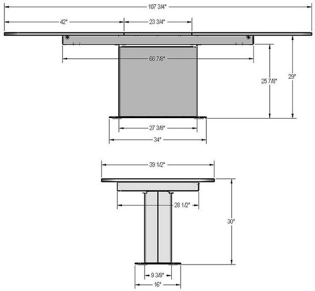 Amisco Customizable Lucarelli 108" Rectangular Extendable Table with 1" Walnut Veneer Top, Radius Corners and 1 Leaf-3