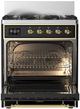 Ilve® Majestic III 30" Glossy Black Pro Style Dual Fuel Liquid Propane Range with Triple Glass Door and Brass Trim-2