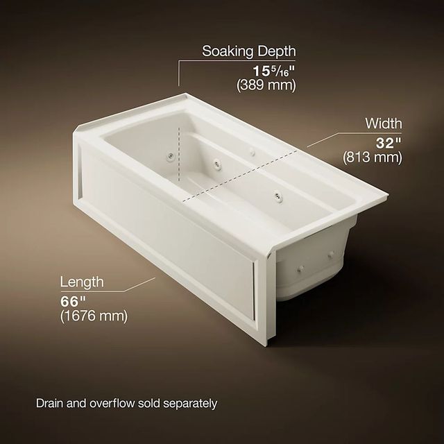 KOHLER® Archer® Biscuit 66" x 32" Alcove Heated BubbleMassage™ Air Bath and Whirlpool - Right Drain-4