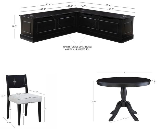 Linon Norah Cosgrove 4-Piece Black/Light Gray Upholstered Nook Dining Set-2