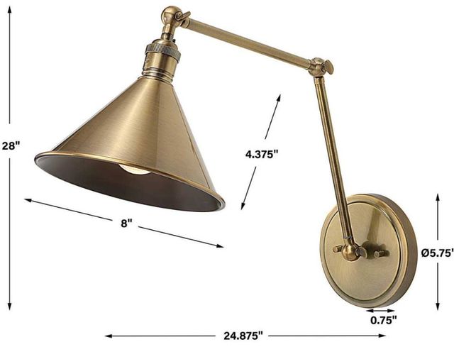 Uttermost® Exeter Antique Brass 1-Light Adjustable Sconce-2