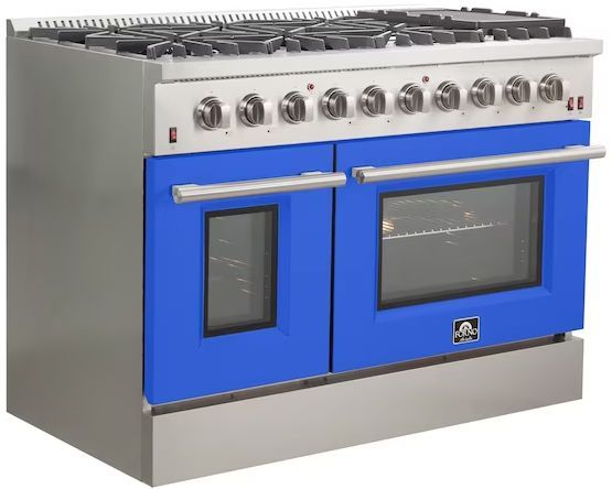 FORNO® Galiano 48" Stainless Steel Pro Style Gas Range with Blue Door-1