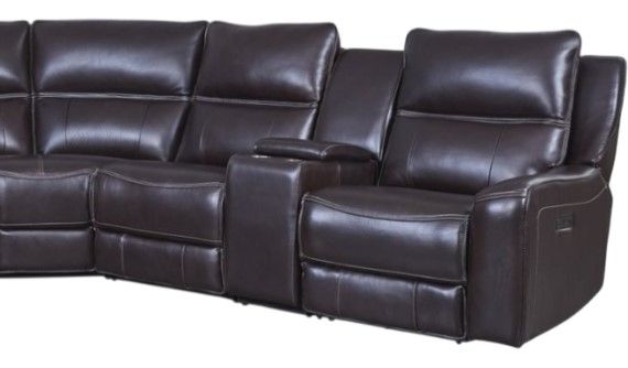 Leather Italia™ Cambria Winston 7-Piece Brown Curved Power Reclining Sectional with Console-2