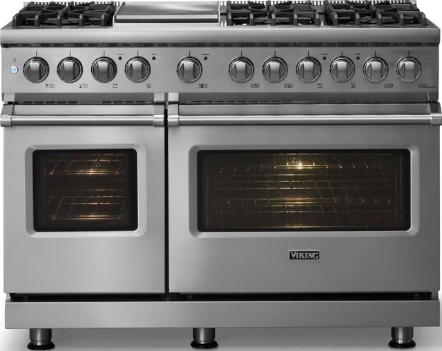 Viking® 5 Series 48" Stainless Steel Pro Style Dual Fuel (NG) Range with Polished Chrome Trim-2