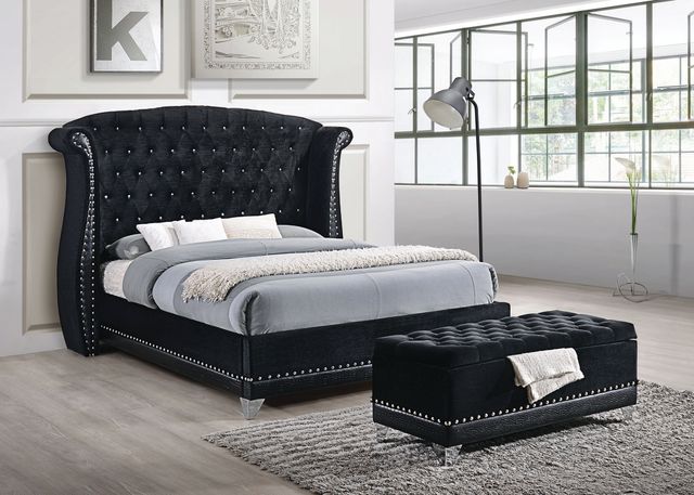 Coaster® Barzini Black/Chrome California King Upholstered Bed-1