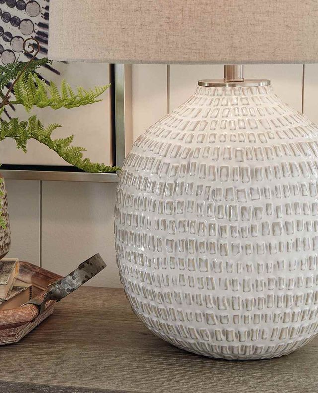 Signature Design by Ashley® Jamon Beige/White Glaze Table Lamp-1