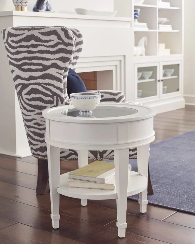 Hammary® Structures Glass Top Round End Table with Pure White Base-1
