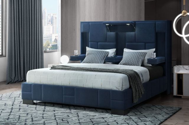 Global Furniture USA Oscar Navy Blue King Panel Bed No Wood Trim-2