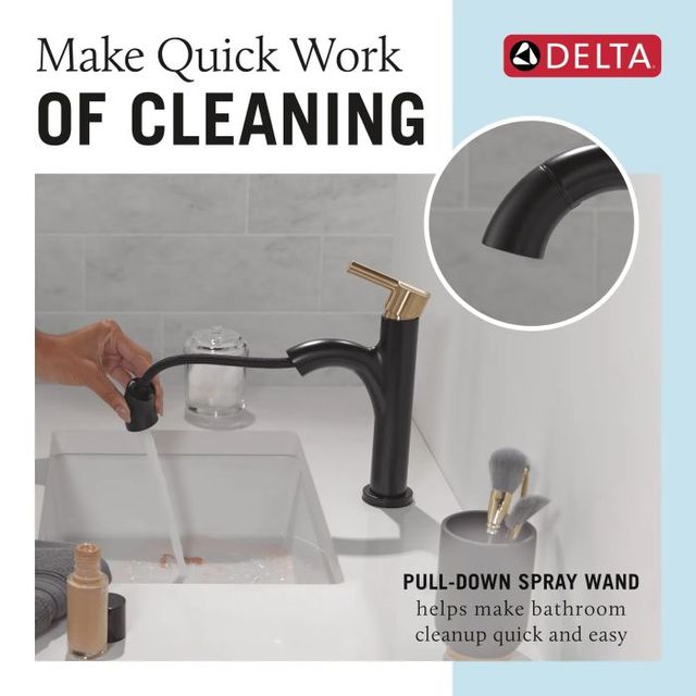 Delta Nicoli® Champagne Bronze/Matte Black Single Handle Arched Pull-Down Bathroom Faucet-4