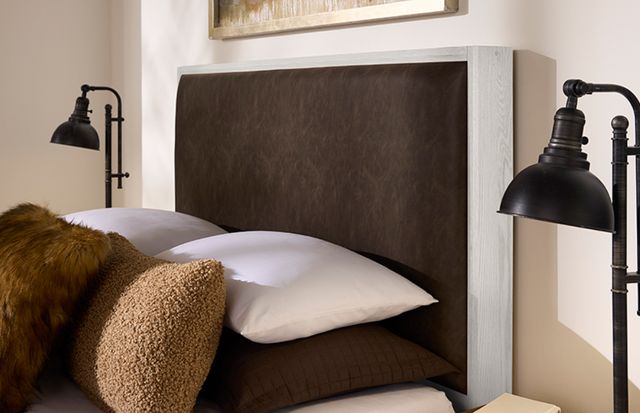 Vaughan-Bassett Lodge & Loft Sedona Brown/Soft White Oak King Upholstered Panel Bed-2