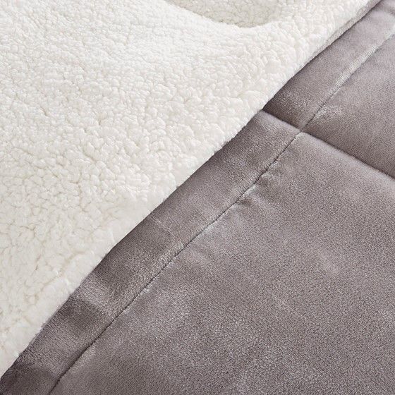 Olliix by Woolrich Alton Grey and Ivory King Polyester Solid Velour to Berber Comforter Set-1