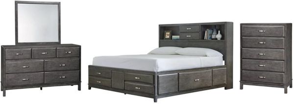 Front view of the Signature Design by Ashley® Caitbrook 4-Piece Gray Queen Storage Bed Set