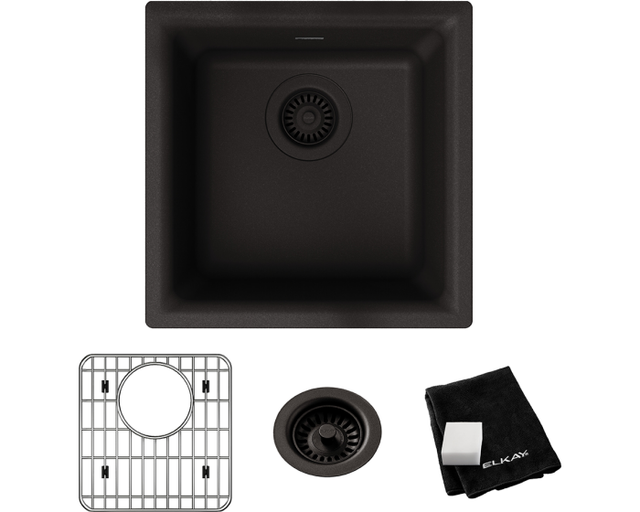 Elkay Quartz Classic® Black 15.75" Single Bowl Dual Mount Bar Sink Kit-1
