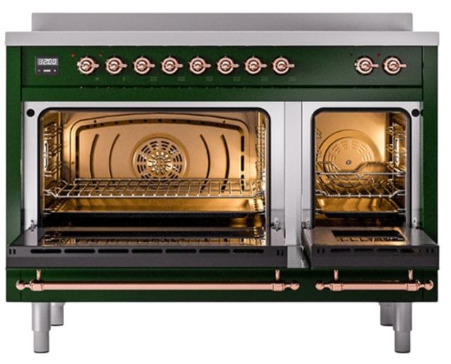 Ilve® Nostalgie II Noblesse 48'' Emerald Green Pro Style Induction Range with Copper Trim-1