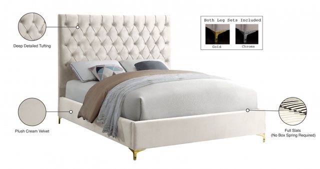Meridian Furniture Cruz Cream Velvet Full Upholstered Panel Bed-3
