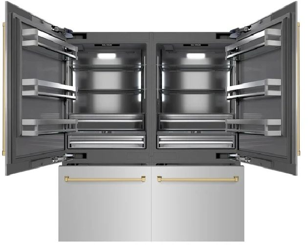 ZLINE Autograph Edition 72" 39.6 Cu. Ft. Stainless Steel Built In French Door Refrigerator with Graphite Gray Interior and Polished Gold Accents-1