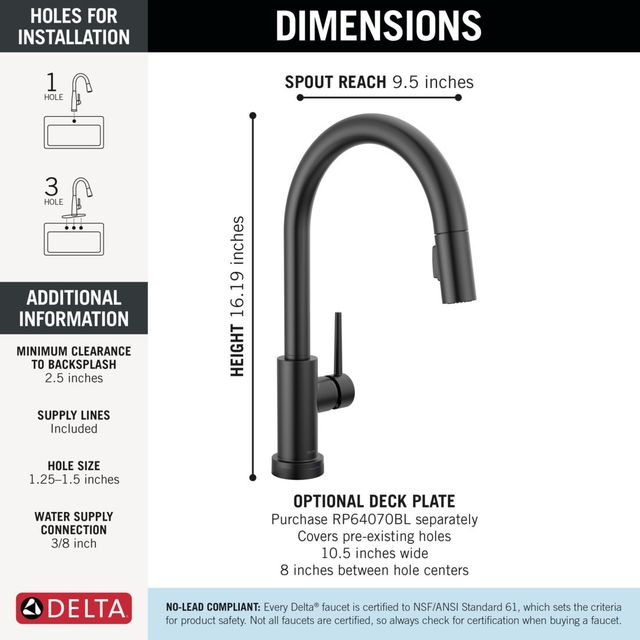 Delta Trinsic® Matte Black Touch2O® Technology Kitchen Faucet with Touchless Technology-2
