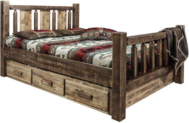 Montana Woodworks® Homestead Stain & Clear Lacquer California King Storage Bed with Laser Engraved Wolf Design-0