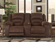 Ashley® Carrarse Teak Brown Power Reclining Loveseat with Console-2