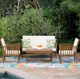Chat 4-Piece Brown/White Fabric/Wood Outdoor Conversation Set-1