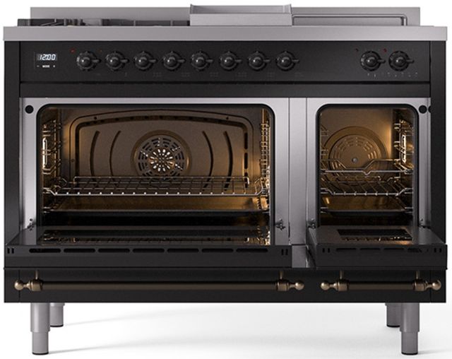 Ilve® Nostalgie II Series 48" Glossy Black Pro Style Dual Fuel Range-1
