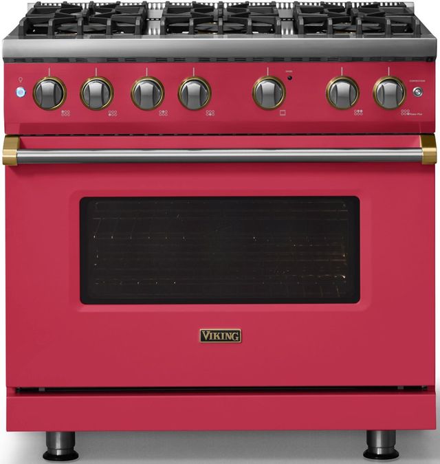Viking® 5 Series 36" Valentine Pro Style Gas (LP) Range with Brushed Brass Trim-3