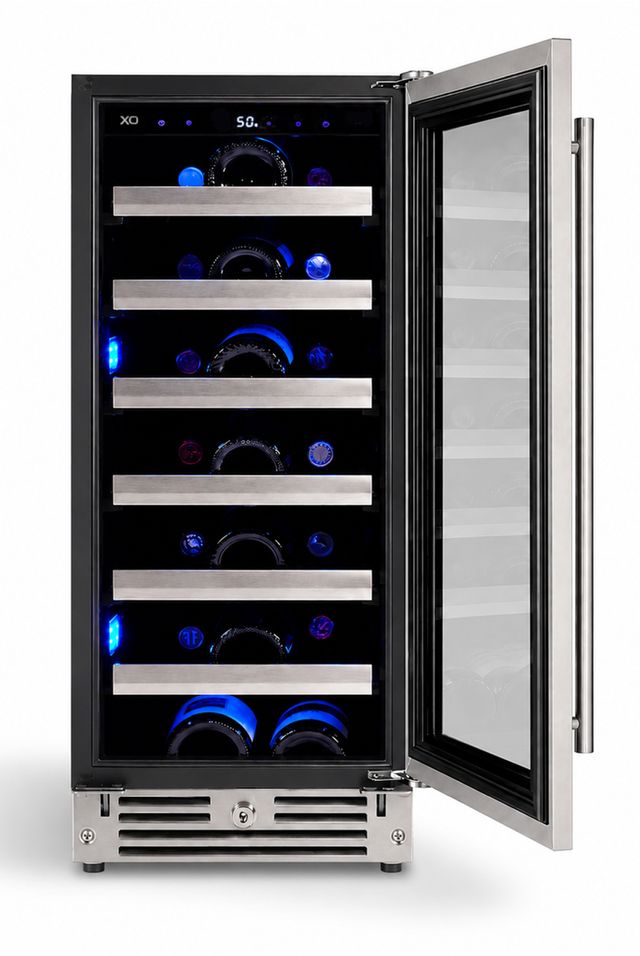 XO 15" 3.3 Cu. Ft. Fingerprint Resistant Stainless Steel Wine Cooler with Reversible Hinge Glass Door-2
