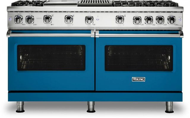 Viking® 5 Series 60" Alluvial Blue Pro Style Liquid Propane Range with 12" Griddle and 12" Grill-0