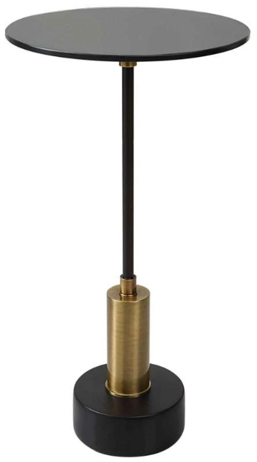 Uttermost® Spector Black Glass Top Accent Table with Brushed Brass Accents-0