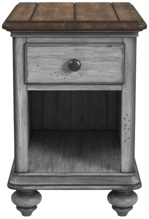 Flexsteel® Plymouth® Brown Top Chairside Table with Distressed Graywash Base-1