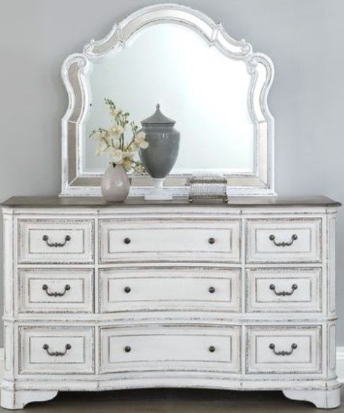 Liberty Furniture Magnolia Manor Antique White Dresser and Mirror-0