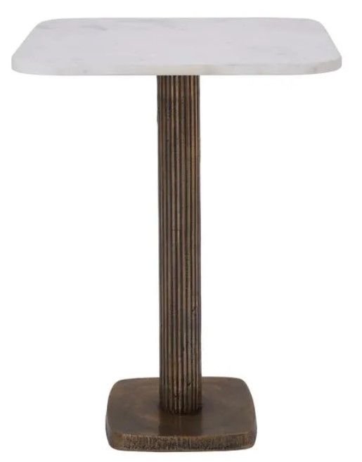 Renwil® Allard White Marble Top Side Table with Antique Brass Base-0