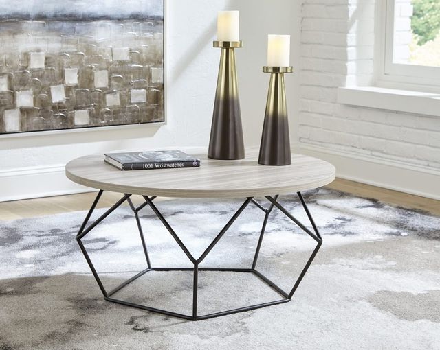 Signature Design by Ashley® Waylowe Light Brown Coffee Table with Black Metal Base-3