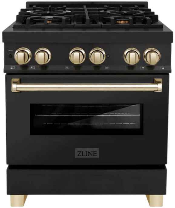 ZLINE Autograph Edition Legacy 30'' Black Stainless Steel Pro-Style Dual Fuel Range with Electric Convection Oven and Polished Gold Accents-0