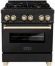 ZLINE Autograph Edition Legacy 30'' Black Stainless Steel Pro-Style Dual Fuel Range with Electric Convection Oven and Polished Gold Accents-0