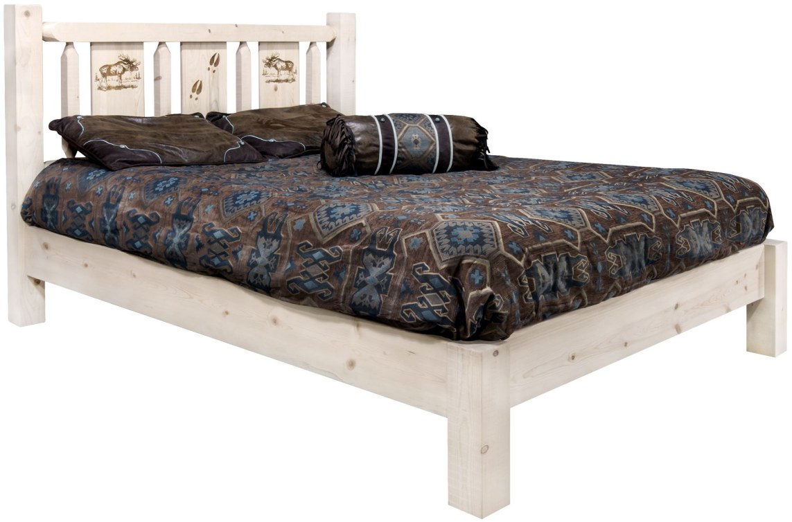 Montana Woodworks® Homestead Clear Lacquer California King Platform Bed with Laser Engraved Moose Design