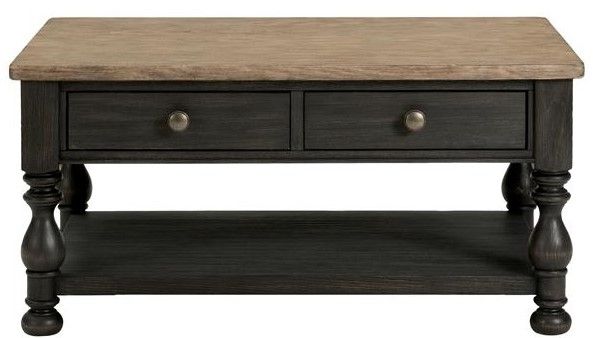 Riverside Furniture Barrington Antique Oak Rectangular Coffee Table with Matte Black Base-1