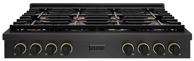 ZLINE Designer Collection Paramount 48" Black Satin Stainless Steel Gas Rangetop with 8 Brass Burners in Black Matte and Champagne Bronze Accents-0