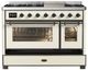 Ilve® Majestic III 48" Antique White Pro Style Dual Fuel Liquid Propane Range with Triple Glass Door and Burnished Trim-4
