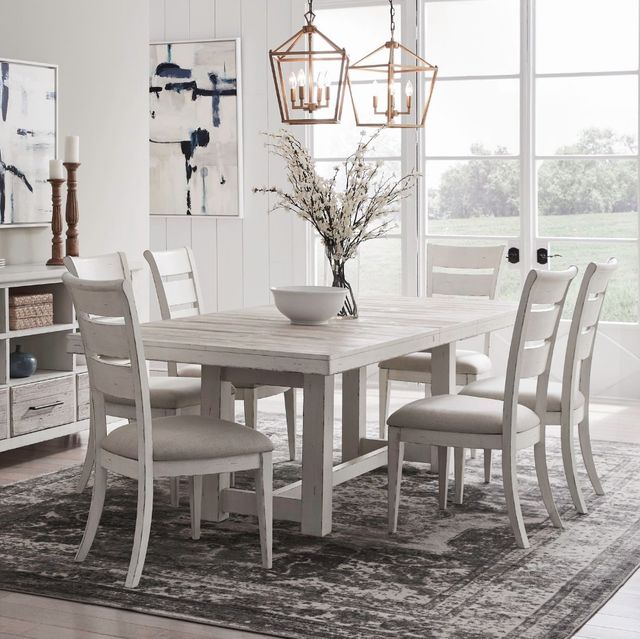 Liberty Furniture Backroads 7-Piece Parchment/Weathered White Trestle Dining Set-1